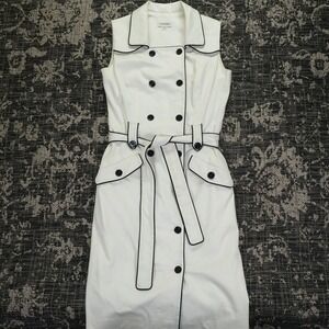 Calvin Klein White Midi Trench Dress with Black Piping